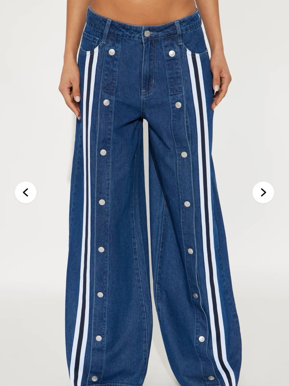 Blue Denim Wide-Leg Jeans with White Side Stripes